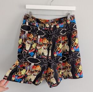 Nicole Miller Vintage Silk Austin Texas Rodeo Western Novelty Print Shorts Large